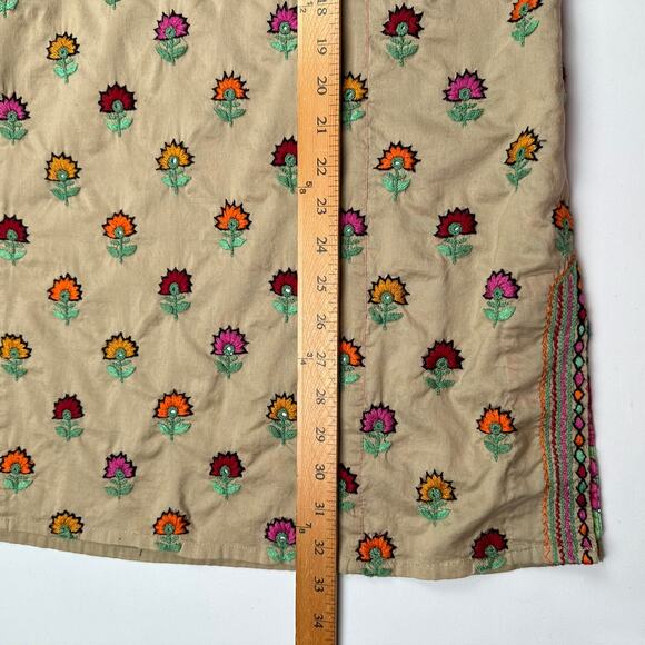 Generation Cottage Tunic Top Womens 8 Tan Embroidered Floral Smocked Modest Boho - Picture 14 of 16